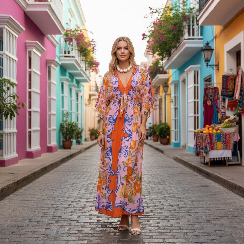 🌺 Farm Rio | Floral Tile Maxi Dress | Multi | Size US XSmall